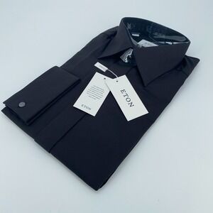 Eton Dress Shirt Men XL 17 - 43 Black Fine Twill Stretch Contemporary Fit Collar